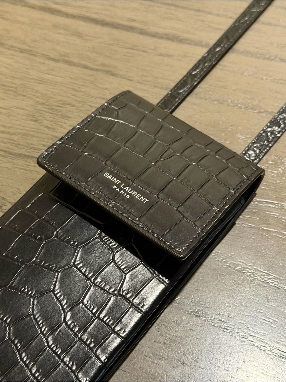 Saint Laurent Black Croc-Embossed Pouch Case - Picture 7 of 8